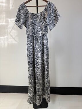 Sugar Lips Snake Print Off-Shoulder Wide Leg Jumpsuit | Size S